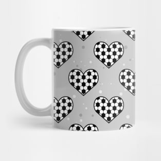 Football / Soccer Ball Texture In Heart Shape - Seamless Pattern on Grey Background Mug